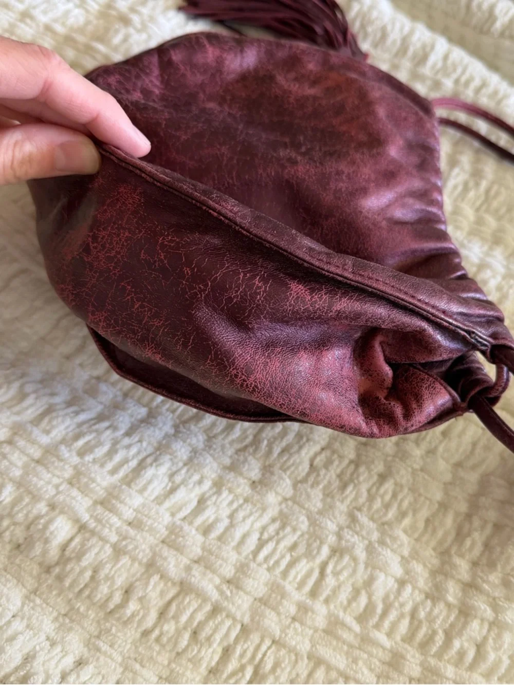 Vintage Ganson San Francisco Metallic Burgundy Leather Mini Bag‎ Tassel Y2K Boho